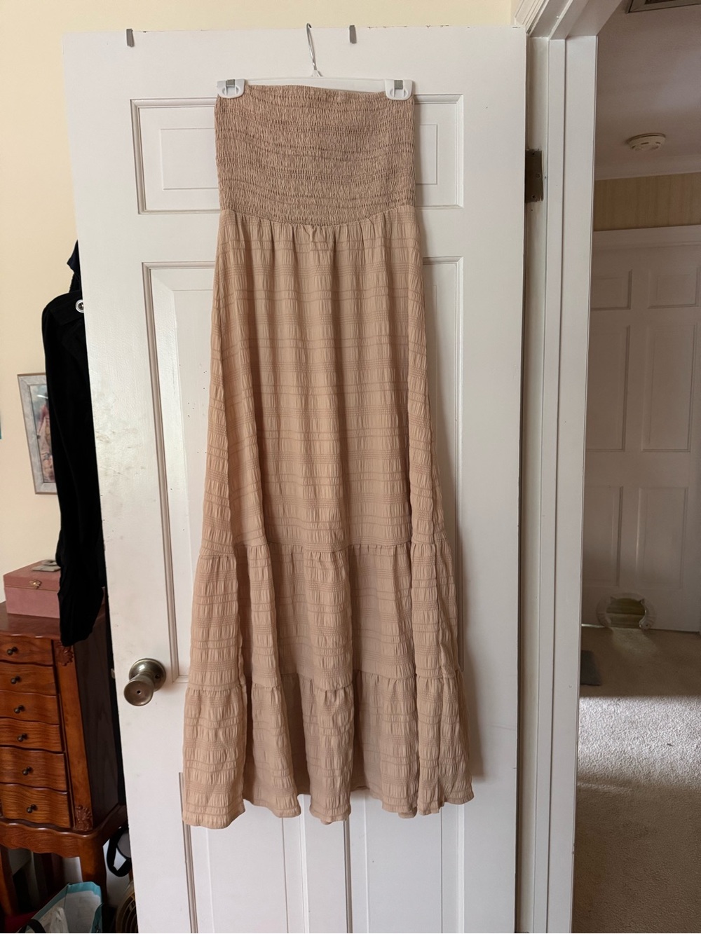 H&M Beige Strapless Smocked Maxi Skirt